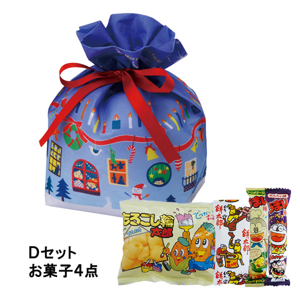 【お菓子セット】巾着　小　クリスマスブルー柄ＦＰ　Dセット